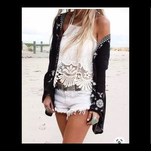 Women's Free People Gray Embroidered Kimono Size Large